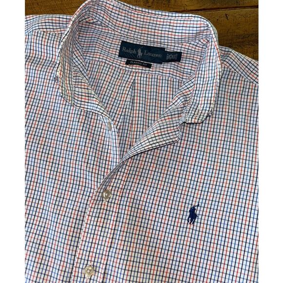 Mens‎ Ralph Lauren Classic Fit Navy Red Plaid Long Sleeve Button Down 16.5 32/33 - Picture 1 of 9